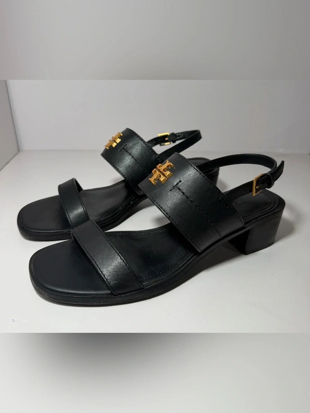+TORY BURCH eleanor heel sandal in black Size 9